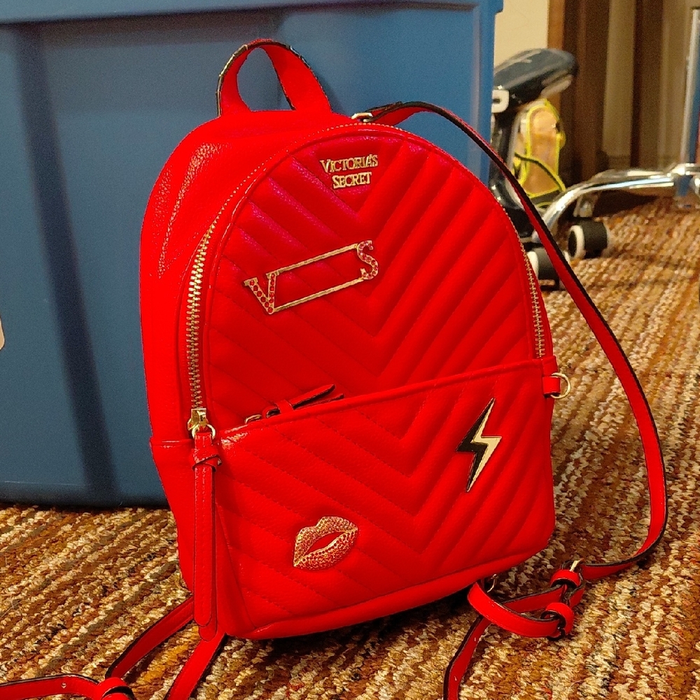Victoria's Secret Red Backpack with Gold Accents